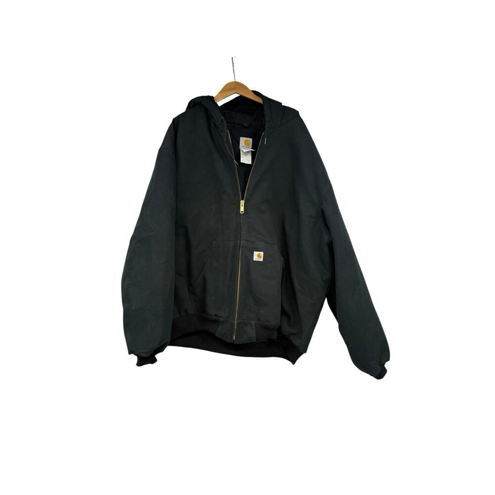 Carhartt Jacket Mens 4xl Tall Black Hooded Work Coat Canvas Quilted J140